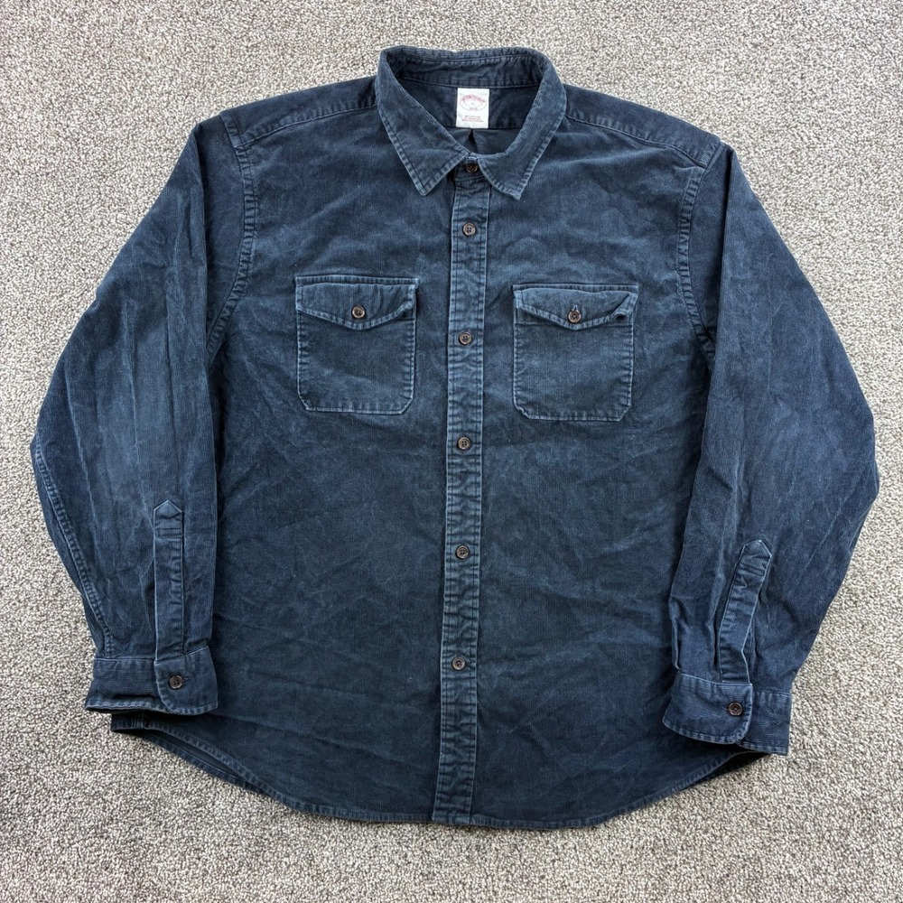 Brooks Brothers Corduroy Shirt Mens XL Blue Cotton Stretch Button Down Vintage